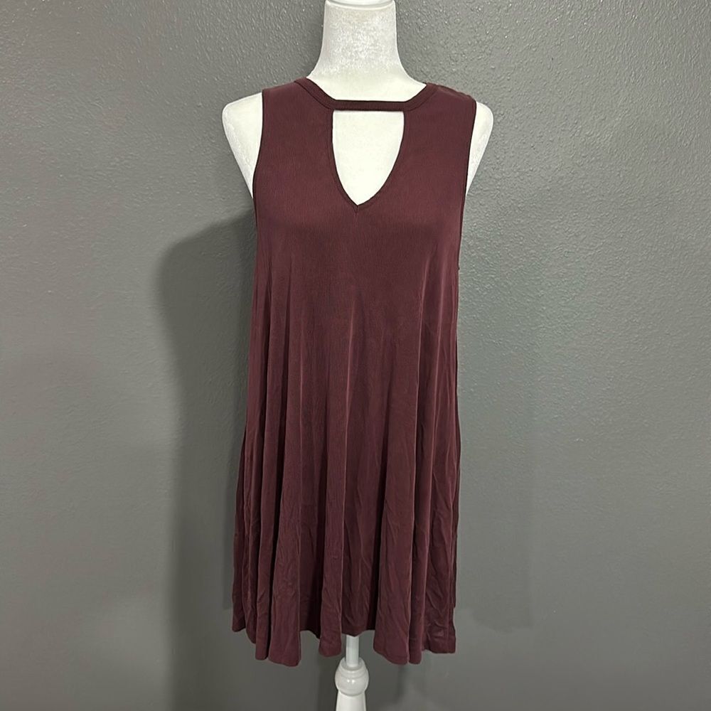 By Together Burgundy Ribbed Cut Out Sleeveless Dress M